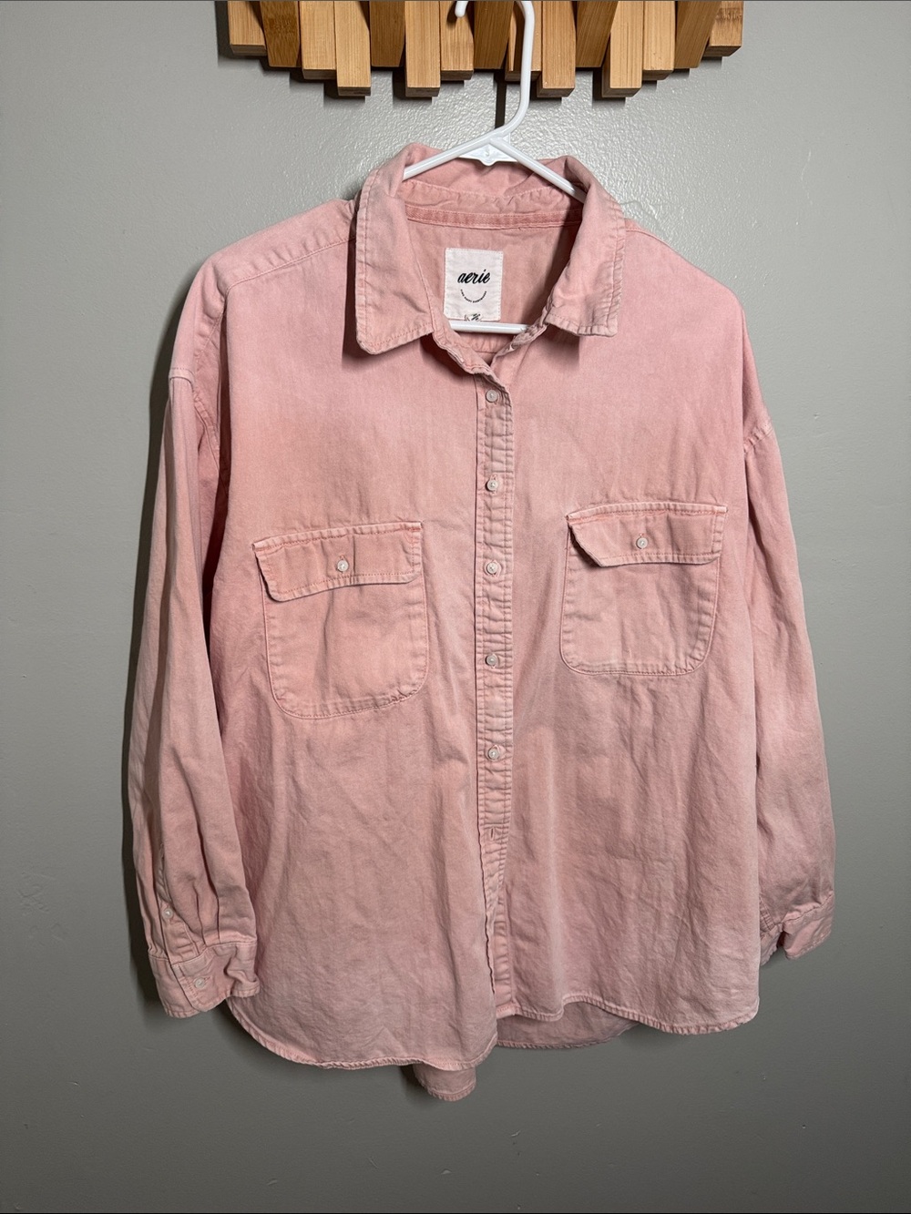 aerie Women's Light Pink Button-Down Shirt with Front Pockets